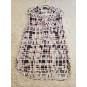 Market & Spruce Plaid Sleeveless Top L Popover Cottagecore Blouse #698